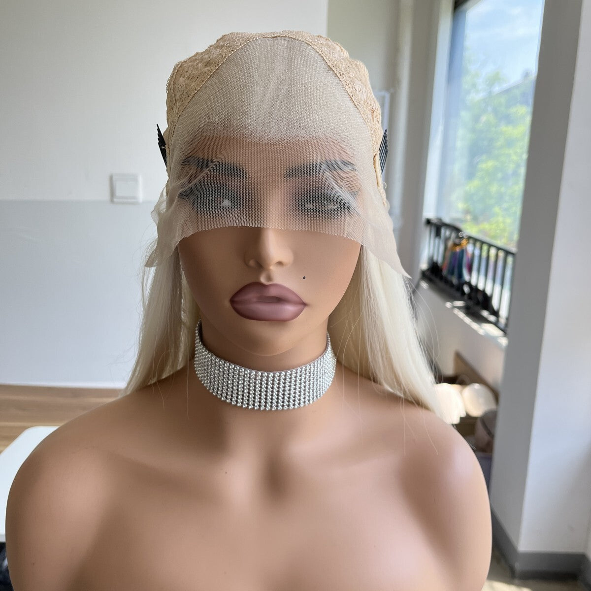 Synthetic hair front wigs long straight platinum hair