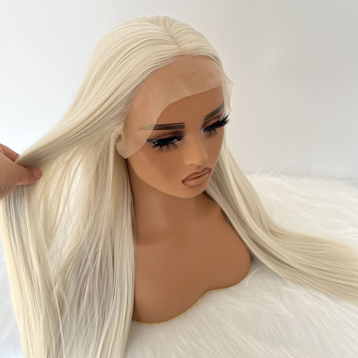 Synthetic hair front wigs long straight platinum hair