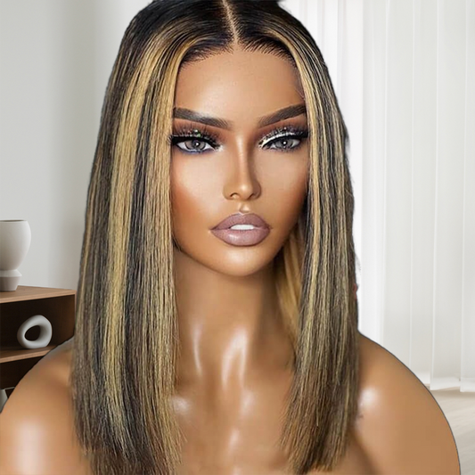 Glueless Blonde Highlight Pre Cut 5X5 Closure Lace Wig