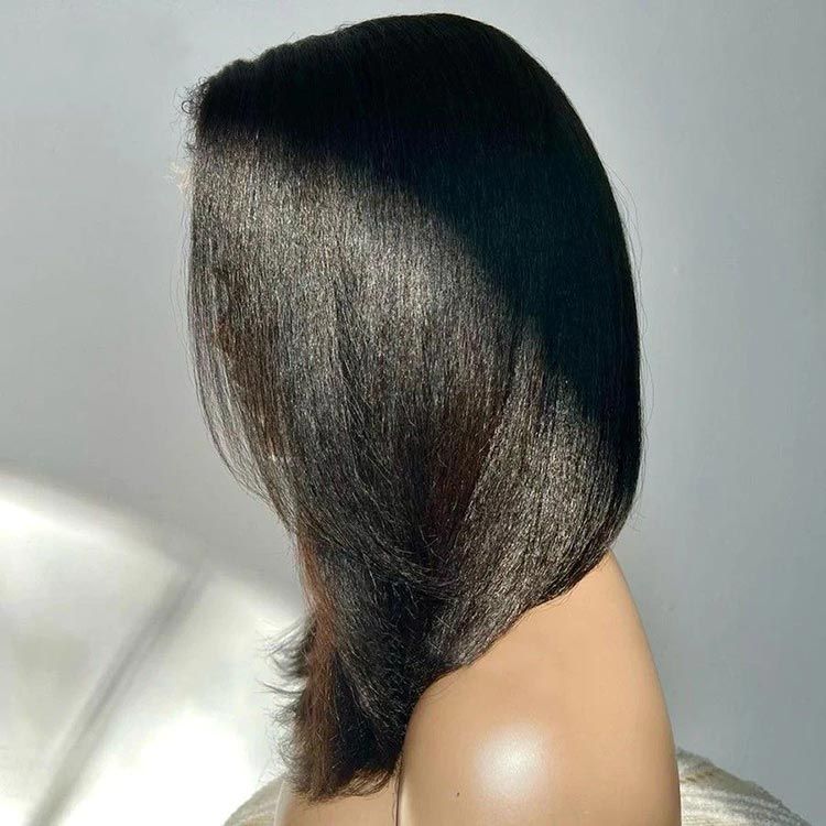 Kinky Straight Lace Front Wig With Layered Side Bangs