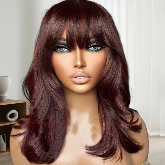 Reddish Brown Wavy With Bangs