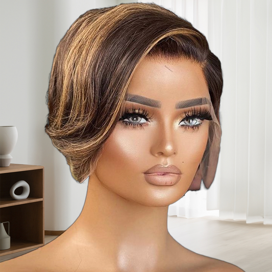 Straight Human Hair Pixie Cut Wig Lace Front Bob Wig