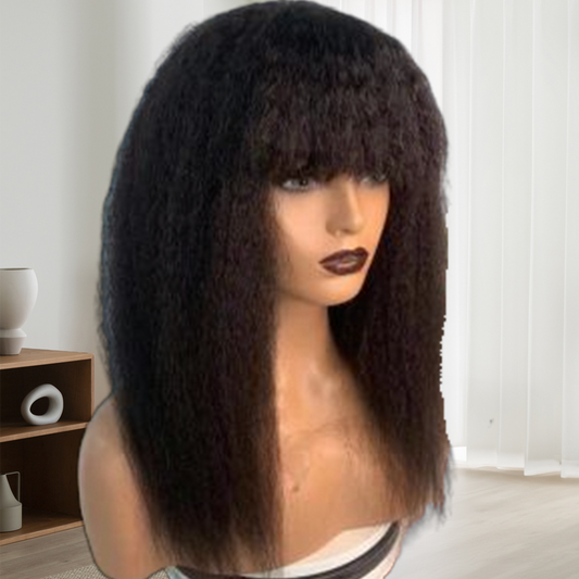 Kinky Straight Wig with Bangs High Density