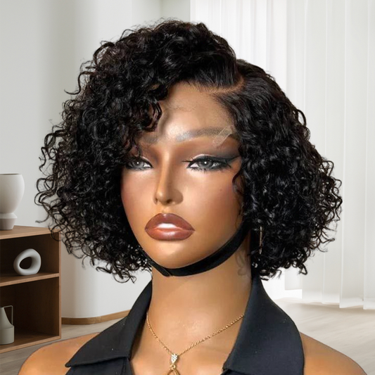 Short Pixie Cut Water Wave Glueless Wig With Bangs