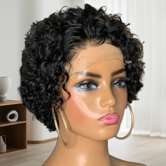 Pixie Cut Short Curly Human Hair 4x4 Closure Wig