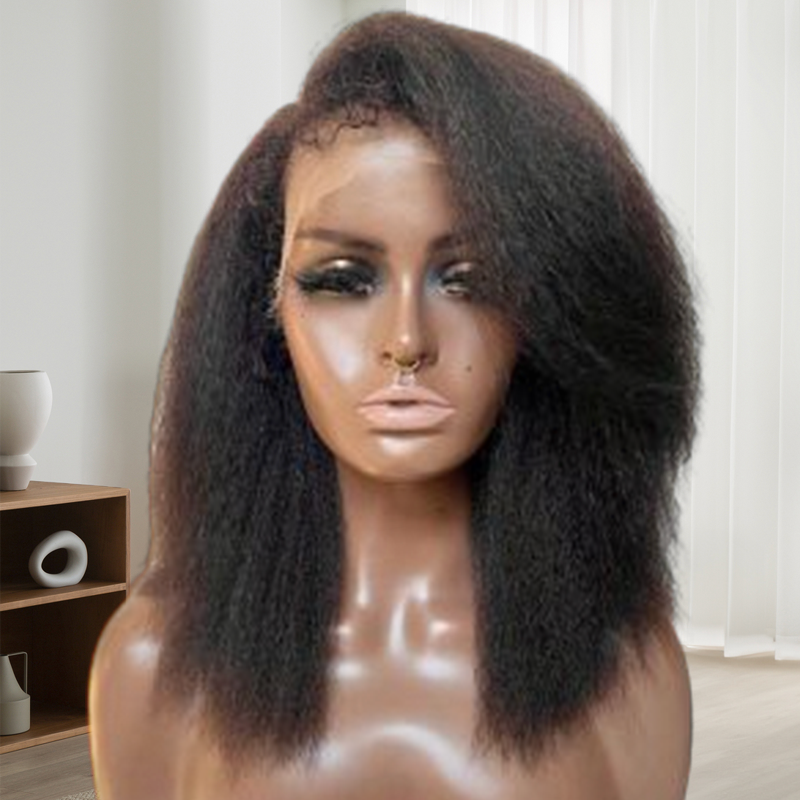 Kinky Straight Lace Front Wig With Layered Side Bangs