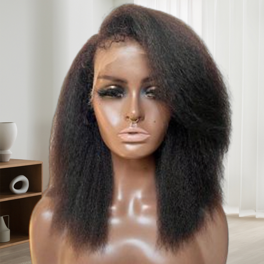 Kinky Straight Lace Front Wig With Layered Side Bangs