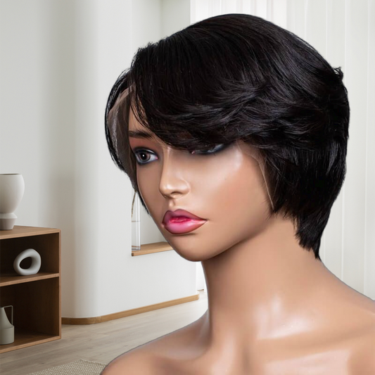 Short Pixel Cut with Layered Bangs Lace Front Wig