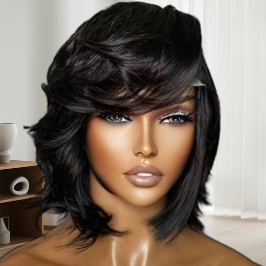 Glueless Layered Cut Wig Short Bob Wig with Bangs