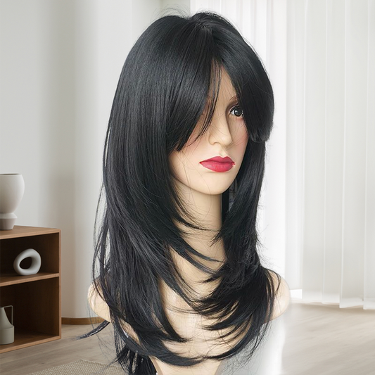 Layered Human Hair Wigs with Bangs