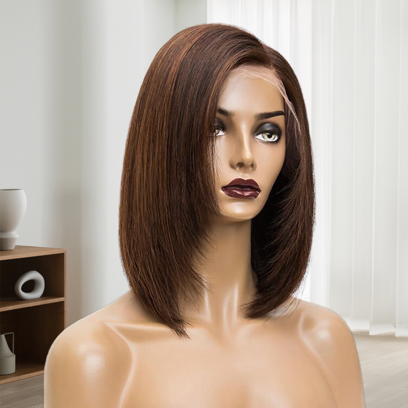 Layered Medium Brown with Highlights Lace Front Wigs Straight