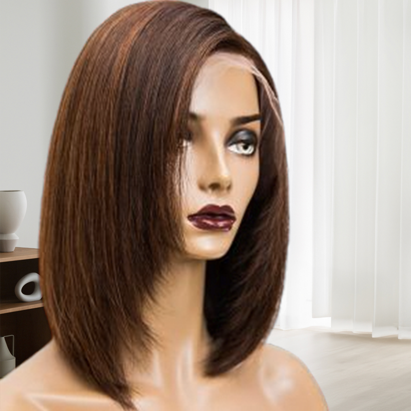 Layered Medium Brown with Highlights Lace Front Wigs Straight