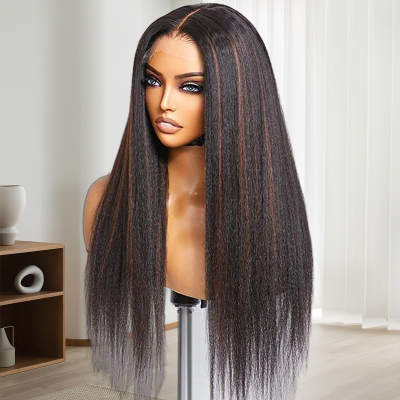 Kinky Straight Highlights 5x5 Closure Undetectable Lace Wig