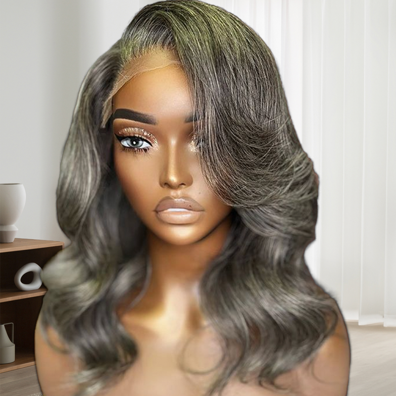 Wave Grey 5x5 Closure Lace Wig with Side Swept Bangs