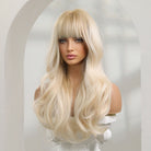 Golden hair wigs and bangs long wave synthetic women's fashion wigs