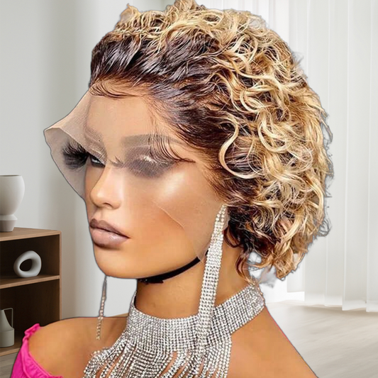 Ombre Short Curly Pixie Cut Lace Bob Wig