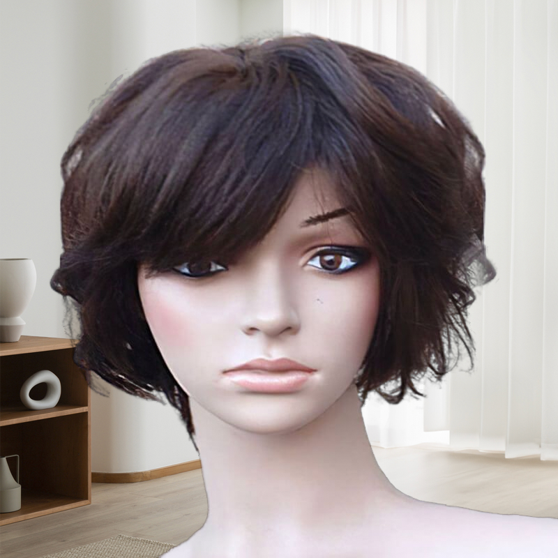 Glueless Short Brown Human Hair Bob Wig with Bangs