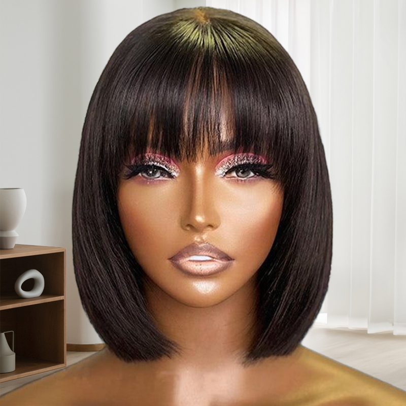 Short Cut Glueless Fronta Bob Wig With Bangs