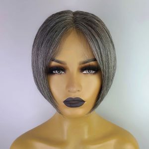 Salt And Pepper Bob Wigs Pre Cut 4X4 Lace Wig