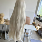 Synthetic hair front wigs long straight platinum hair
