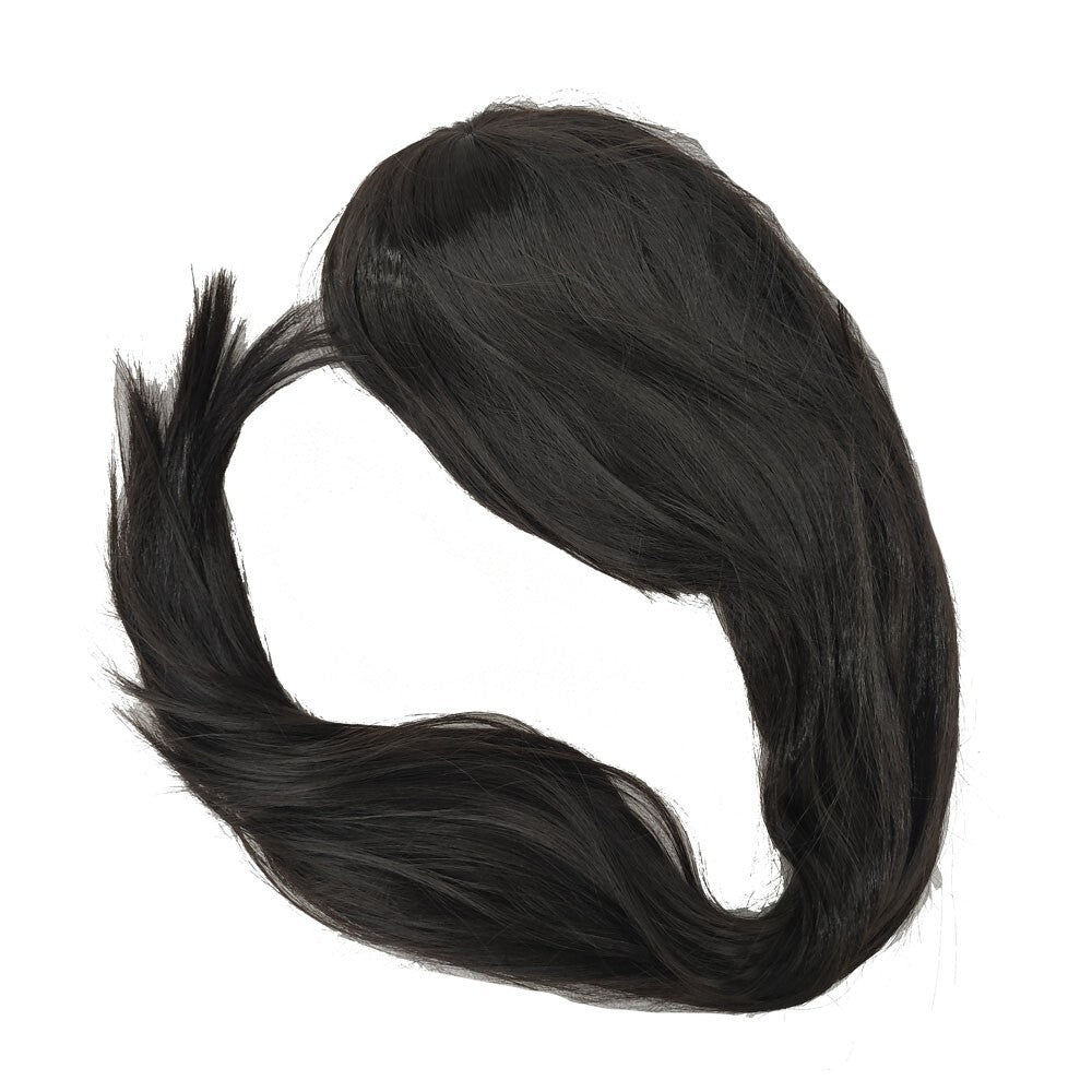 Black and long full hair wig side bangs 31 -inch long synthetic hair
