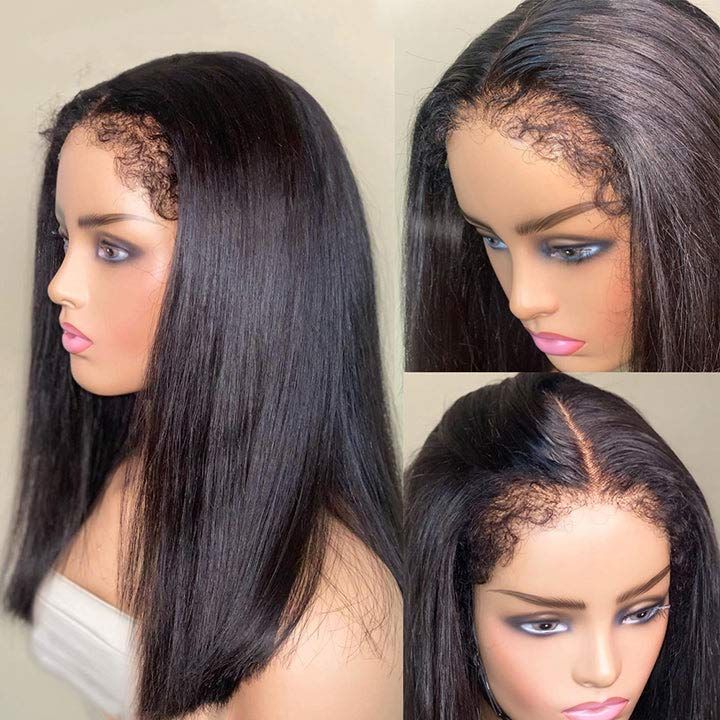 Glueless Straight Long Wig with 4C Curly Edge