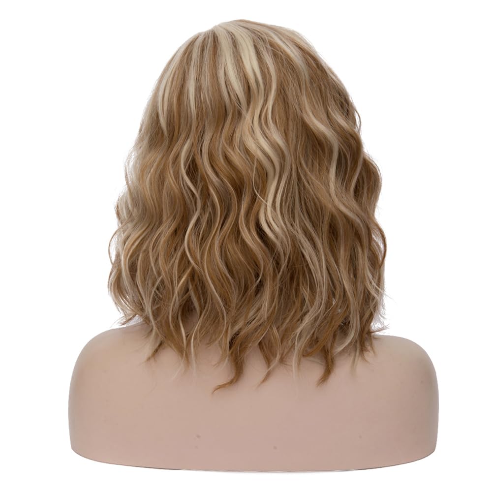 Brown Wigs for Women Short Curly Wavy Wig Girls Mixed Brown Body Heat Resistant Synthetic Hair Wig