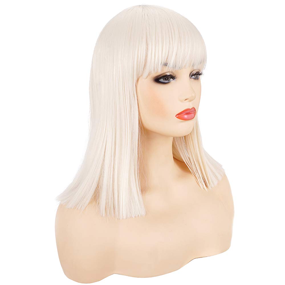 Short Straight Black Wig with Bangs Natural Looking Heat Resistant Hair Cosplay Costume Wigs