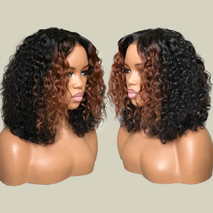 Glueless Brown Highlights Fluffy Curly 5x5 Closure Lace Wig