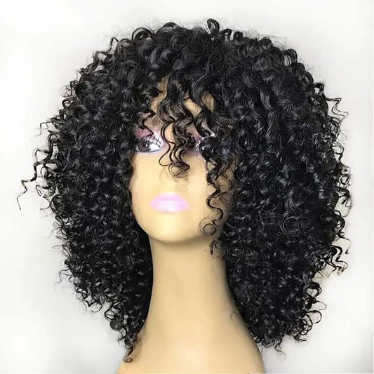 Short Curly Bob Wig With Bangs Human Hair Glueless Wigs