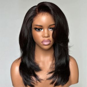 Glueless Shaggy Layered Cut With Side-Swept Bangs 5x5 Closure Lace Wig