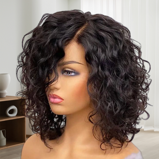 Short Curly Wig Black Human Hair Lace Wig