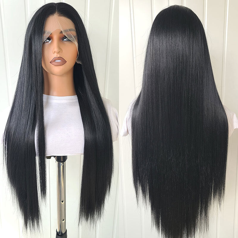 Lace front wig synthetic hair black long hair