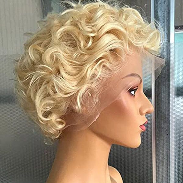 Short Pixie Cut Curly Hair Lace Bob Wig