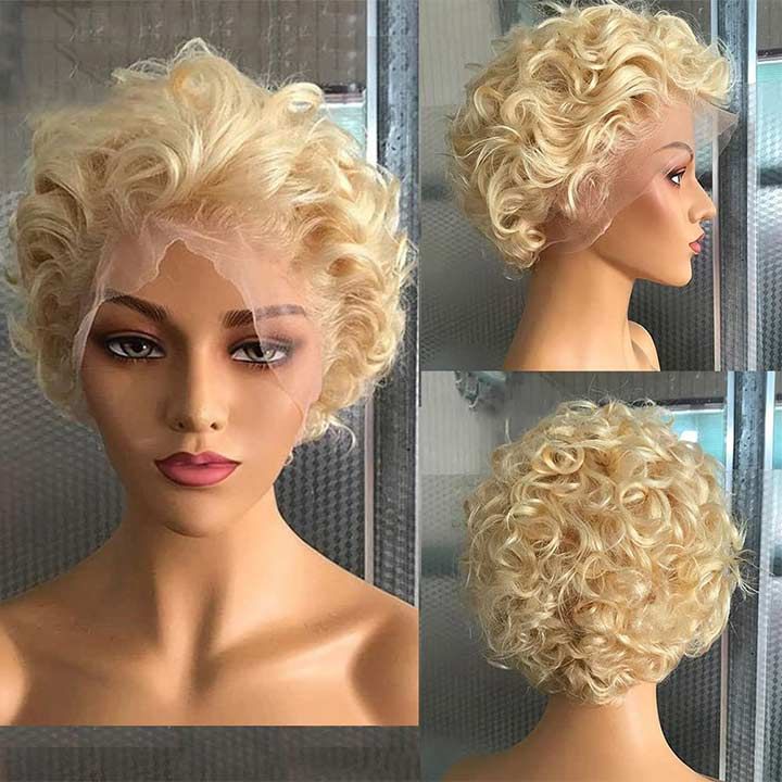 Short Pixie Cut Curly Hair Lace Bob Wig