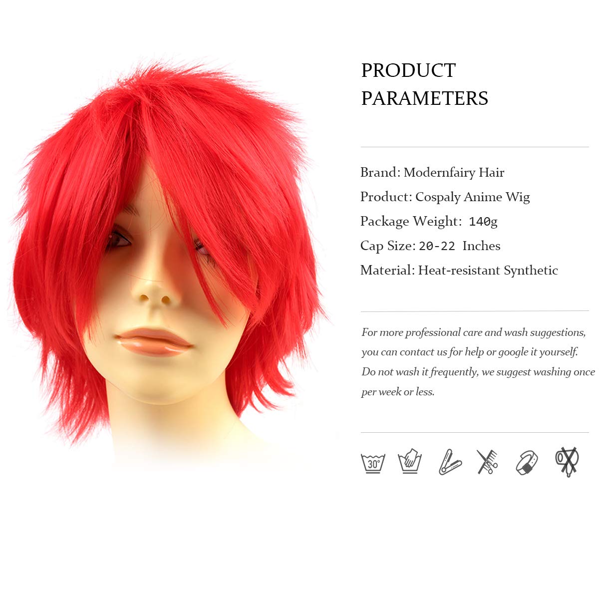 Anime Halloween Wig Dark Orange for Cosplay Party, Synthetic Layered Short Hair Wigs with Bangs