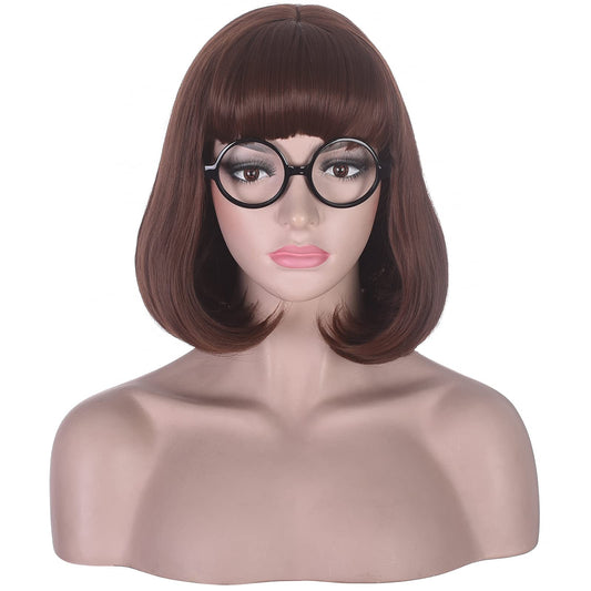 Short Straight Bob Wig Heat Resistant Hair with Blunt Bangs Natural Looking Cosplay Costume Daily Wigs