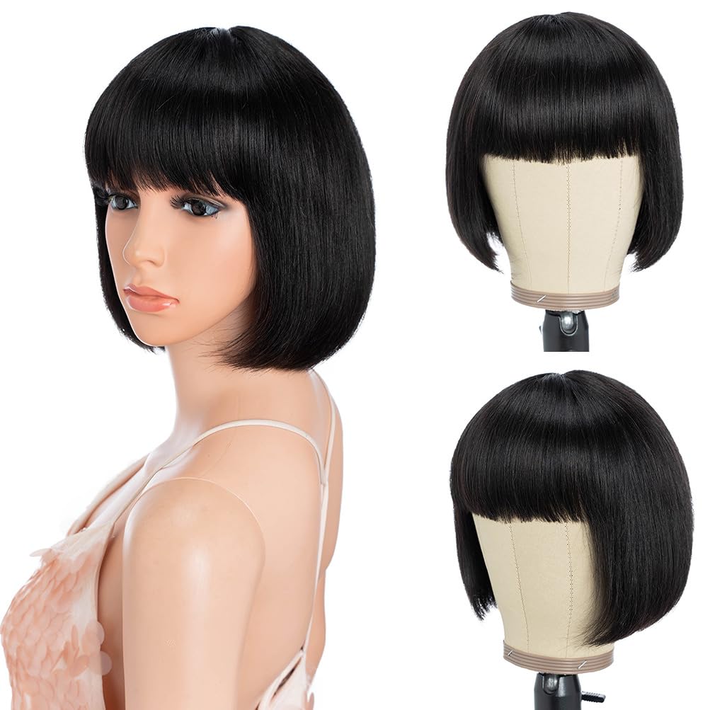 Bob Wig Human Hair Wigs for Black Women No Lace Front wigs Glueless Wigs with Baby Hair 150% Density