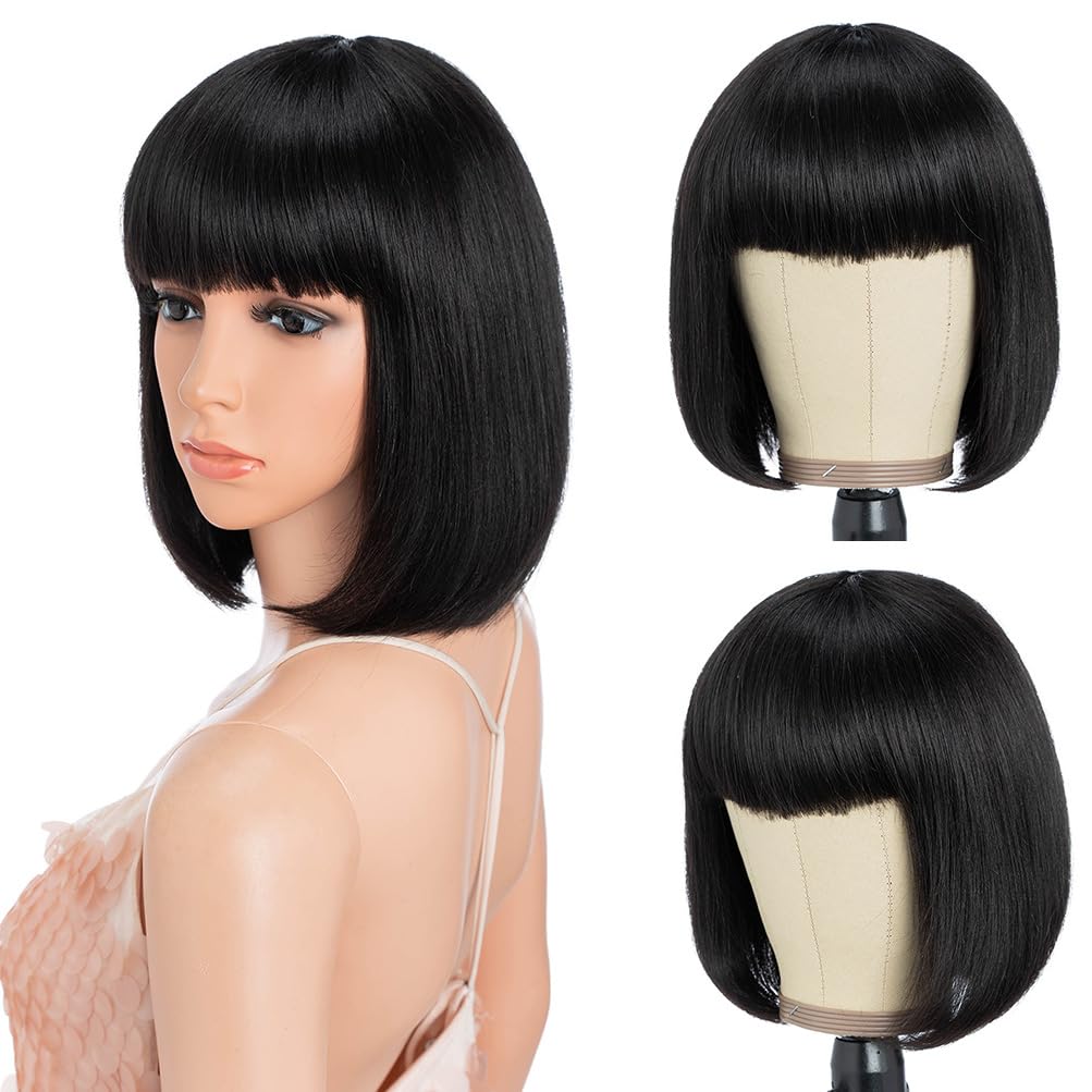 Bob Wig Human Hair Wigs for Black Women No Lace Front wigs Glueless Wigs with Baby Hair 150% Density