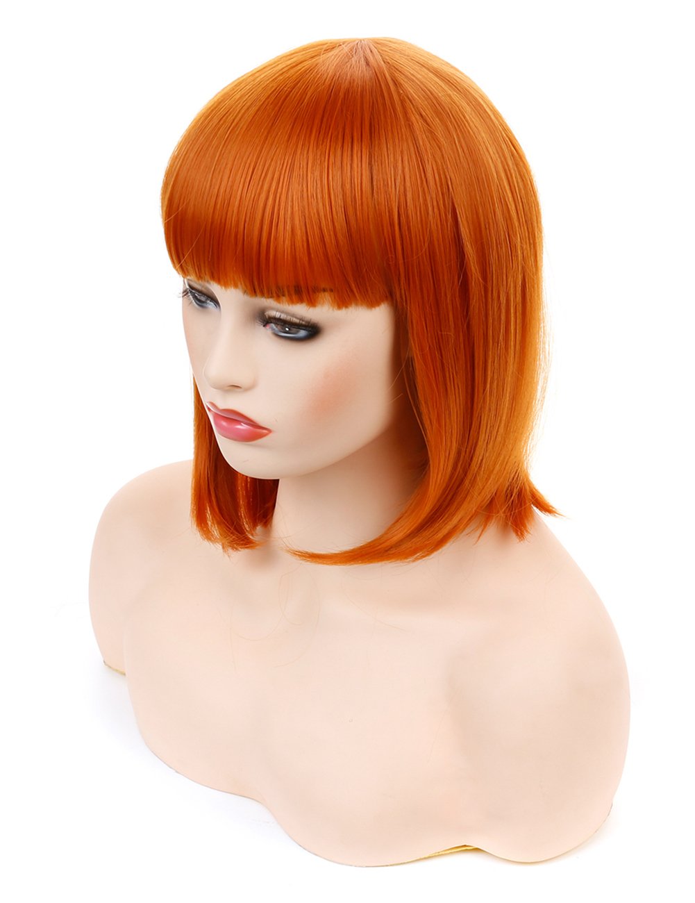 Short Straight Bob Wig Heat Resistant Hair with Blunt Bangs Natural Looking Cosplay Costume Daily Wigs