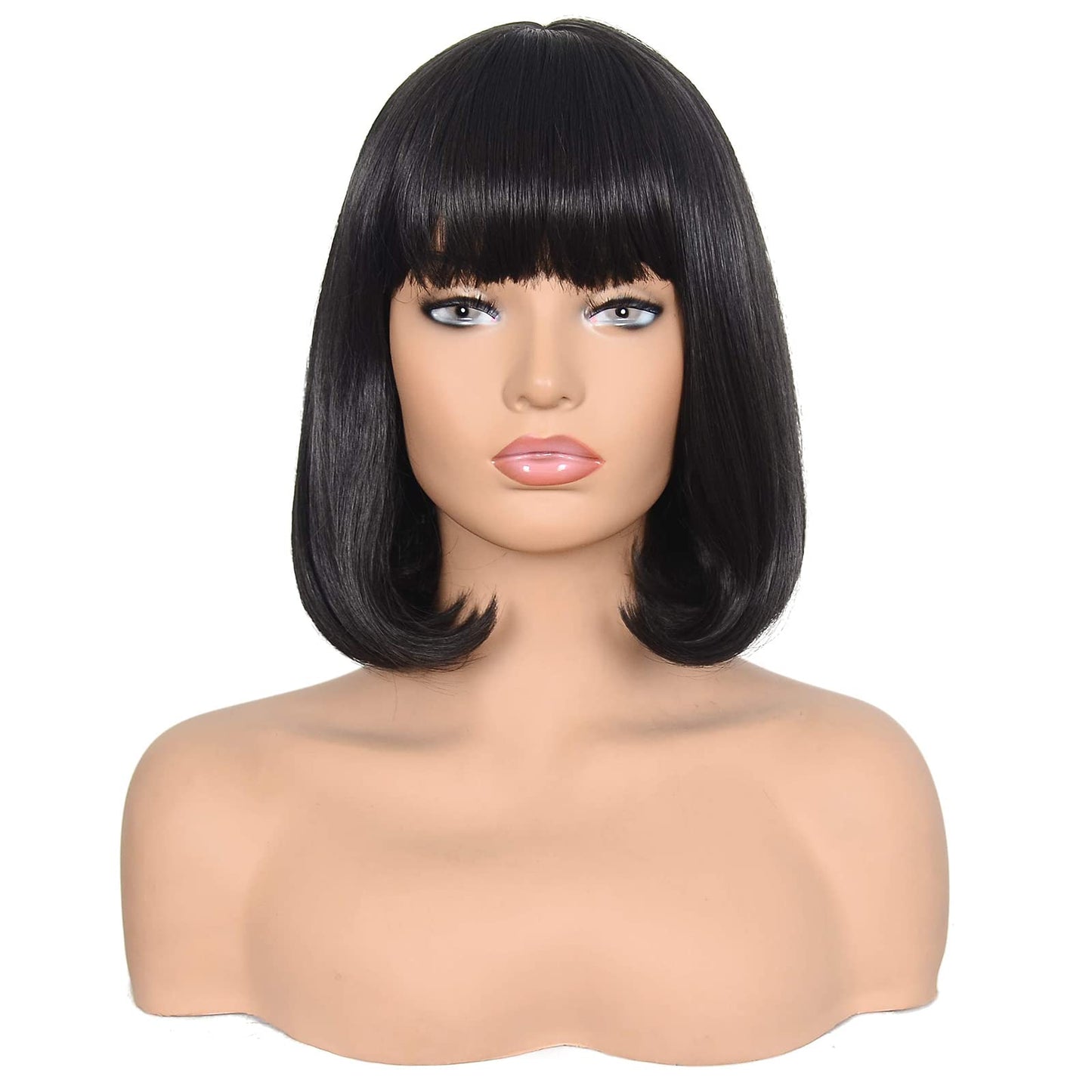 Short Straight Bob Wig Heat Resistant Hair with Blunt Bangs Natural Looking Cosplay Costume Daily Wigs