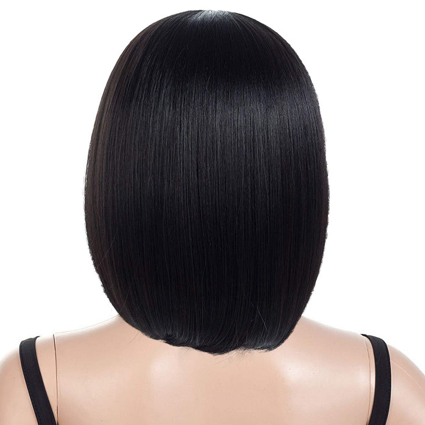 Short Straight Bob Wig Heat Resistant Hair with Blunt Bangs Natural Looking Cosplay Costume Daily Wigs