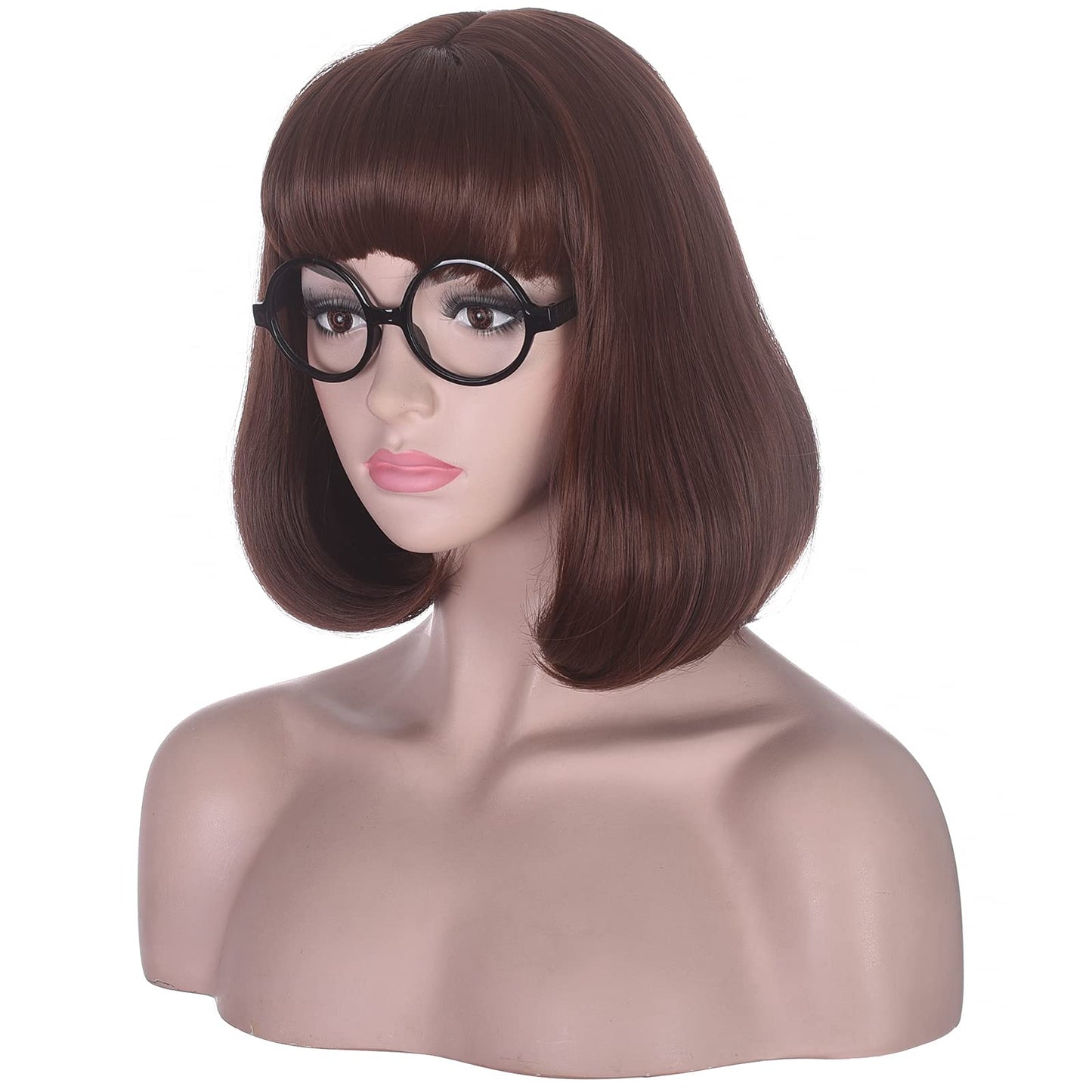 Short Straight Bob Wig Heat Resistant Hair with Blunt Bangs Natural Looking Cosplay Costume Daily Wigs