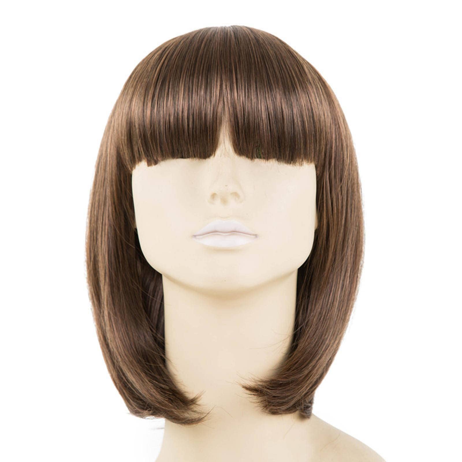 Short black straight hair synthetic wig new style wig European and American short hair Fashion light brown synthetic wig