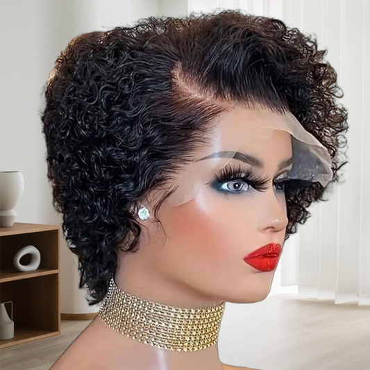 Pixie Cut Bob Wigs Short Curly Side Part Lace Front Wig