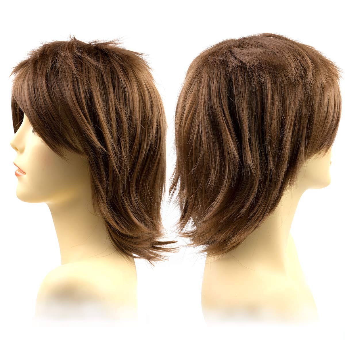 Anime Halloween Wig Dark Orange for Cosplay Party, Synthetic Layered Short Hair Wigs with Bangs