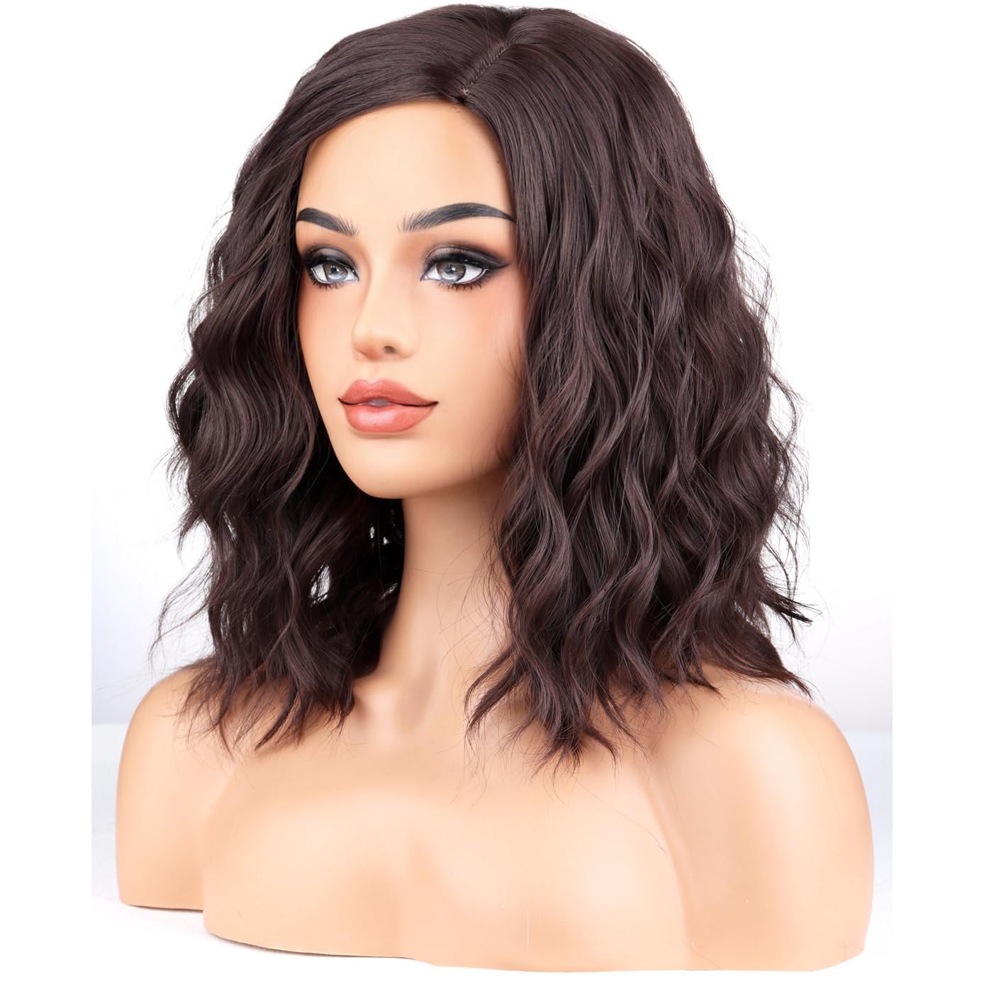 Brown Wigs for Women Short Curly Wavy Wig Girls Mixed Brown Body Heat Resistant Synthetic Hair Wig