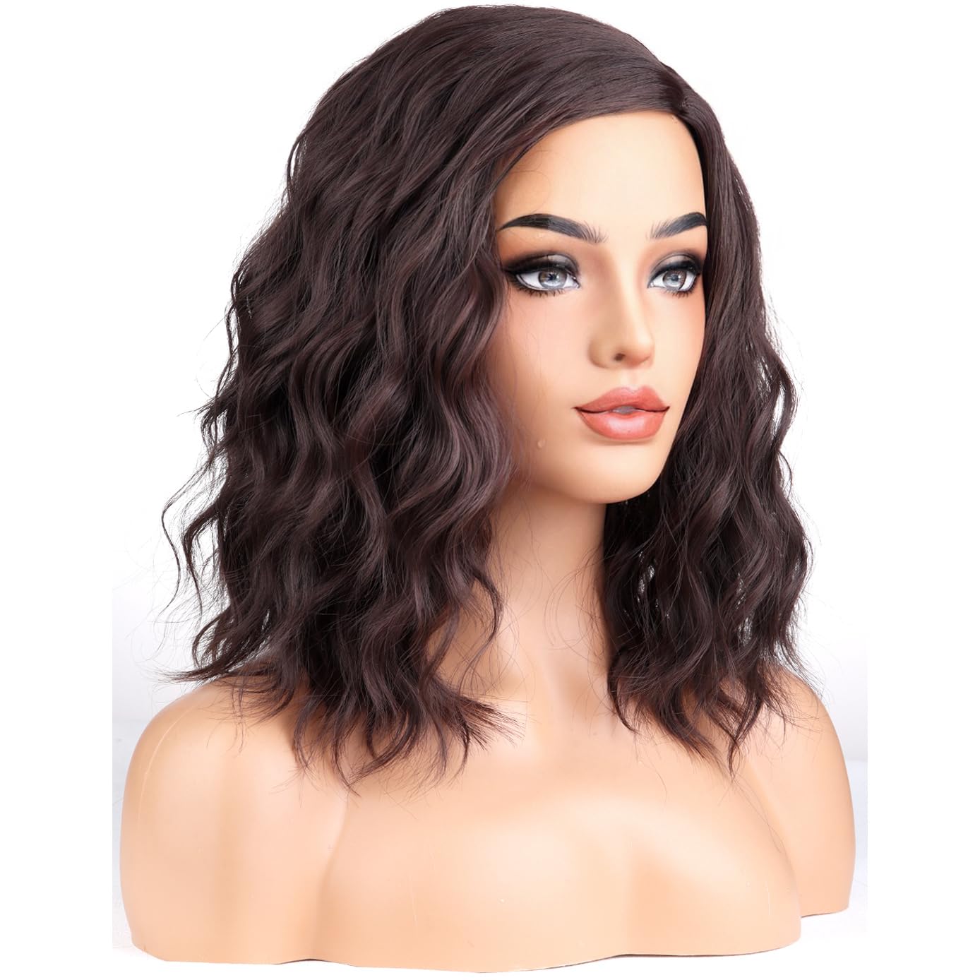 Brown Wigs for Women Short Curly Wavy Wig Girls Mixed Brown Body Heat Resistant Synthetic Hair Wig