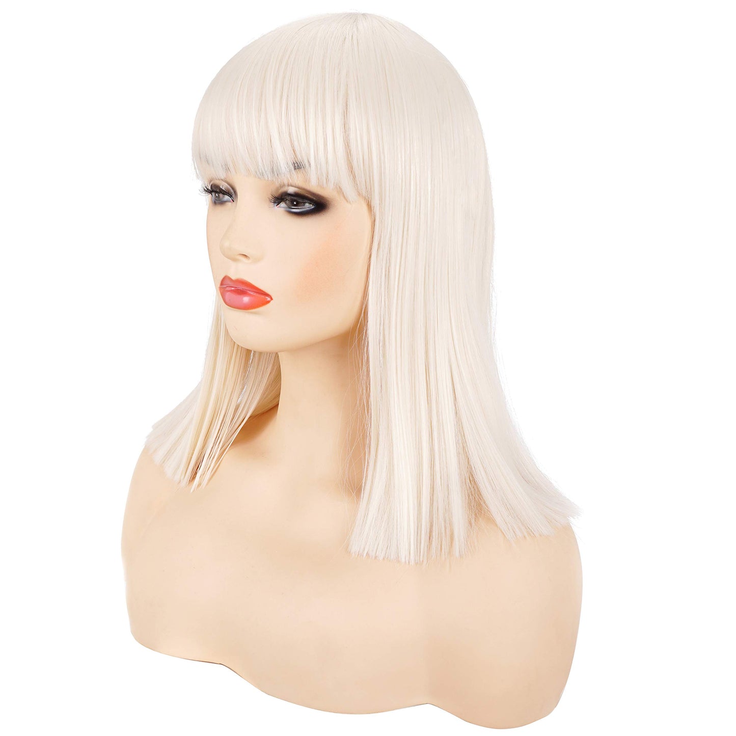 Short Straight Black Wig with Bangs Natural Looking Heat Resistant Hair Cosplay Costume Wigs