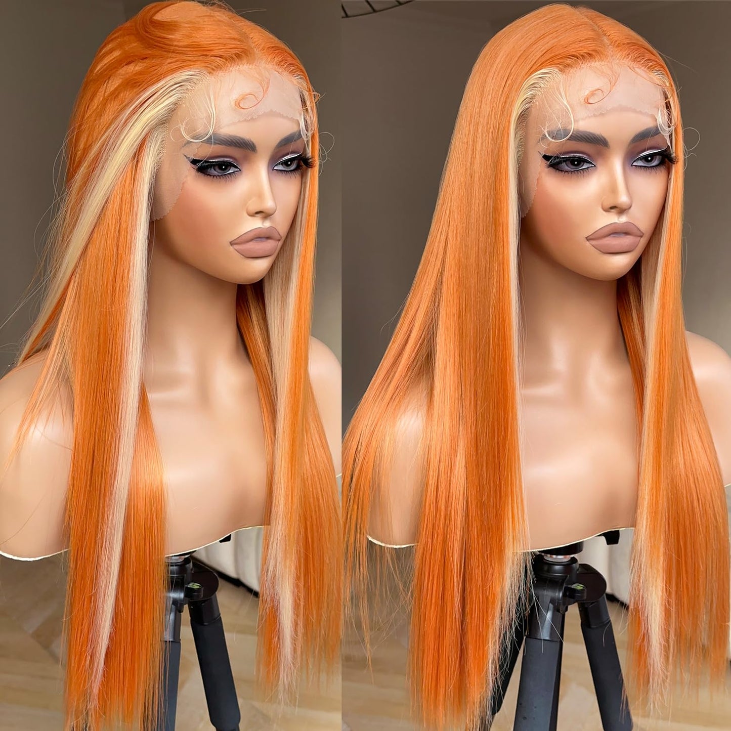 Honey Blonde Lace Front Wig - Pre Plucked, Ready to Wear, HD Glueless 13X5X1 - Highlight Synthetic Straight Wig for Women